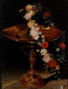 A Swag Of Flowers Decorating A Silver-gilt Tazza