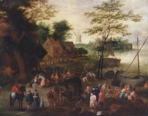 A River Landscape With A Fish Market A River Landscape With A Fish Market