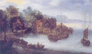 Scene De Port Dans Un Paysage by Jan Brughel