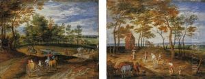Rural Landscape With Peasants In A Horse-drawn Carriage On A Track