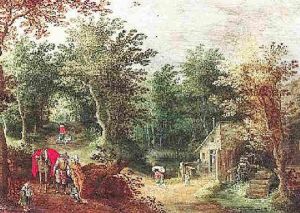 Waldlandschaft Mit Muhle Umd Wanderern