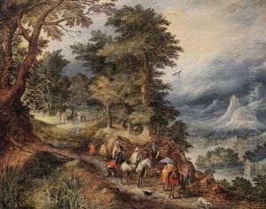 A Mountainous Landscape With Travellers On A Path by Jan Brughel