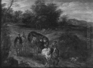 Waldlandschaft Mit Einem Pferdefuhrwerk Und Wanderern by Jan Brughel