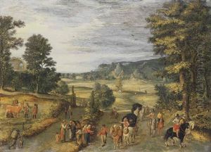 A Landscape With Travellers On A Country Road by Jan Brughel