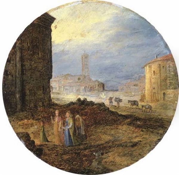 The Piazza Bocca Della Verita, Rome, With Elegant Ladies Before The Temple Of Fortuna Virilis, S. Maria In Cosmedin And The Temple Of Hercules Victor Beyond - view 1