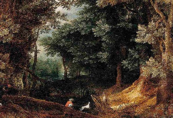 A Wooded Landscape With Sportsmen - view 1