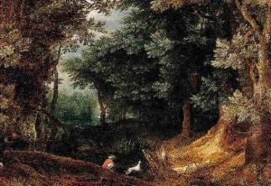 A Wooded Landscape With Sportsmen by Jan Brughel