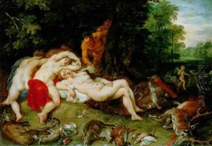 Schlafende Nymphen Von Satyren Belauscht by Jan Brughel