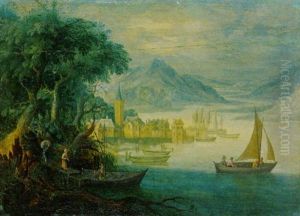 Weite Flusslandschaft Mit Dorf Und Figurenstaffage by Jan Brughel