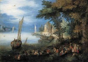A River Landscape With A Ferry Arriving Near A Landingstage, A Sailing Vessel Nearby