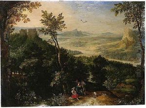An Extensive Landscape With Figures On A Wooded Path by Jan Brughel