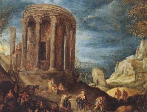 An Extensive Landscape With The Flight Into Egypt And An Architectural Capriccio Of The Temple Of The Tiburtine Sibyl