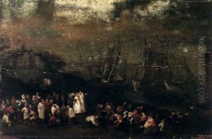 A River Scene With Numerous Figures In The Foreground by Jan Brughel