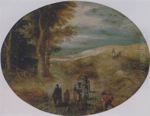 A Hilly Landscape With A Horse-drawn Cart And Other Travellers On A Track At The Edge Of A Wood