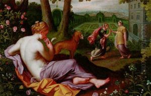 The Sense Of Smell: A Reclining Nymph In A Garden Holding A Rose The Sense Of Smell: A Reclining Nymph In A Garden Holding A Rose