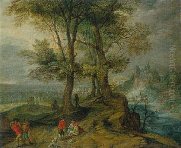 A Wooded Landscape With Travellers On A Path - view 1