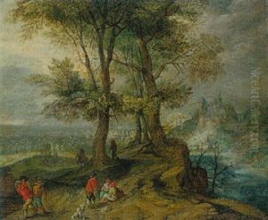 A Wooded Landscape With Travellers On A Path by Jan Brughel