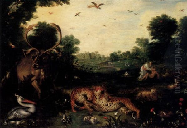 The Garden Of Paradise With Animals And God Creating Adam - view 1
