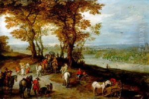 Landscape With Travellers Halted On A Track By A Wooded Knoll
