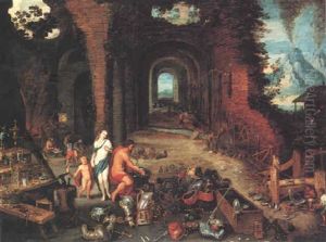 Venus And Cupid Visiting Vulcan's Forge (an Allegory Of Fire) by Jan Brughel