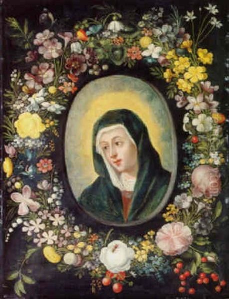 Christ And The Virgin Set In A Garland Surround Of Flowers - view 1