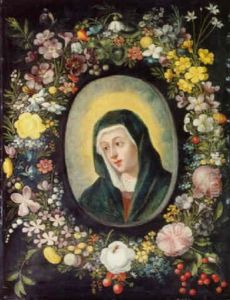Christ And The Virgin Set In A Garland Surround Of Flowers