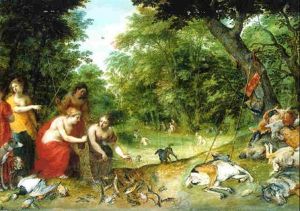 An Allegory Of The Elements Earth, Air And Water: Nymphs Bathing In A Wooded Glade With Trophies Of The Hunt Nearby