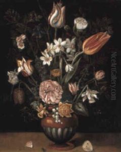 Tulips And Other Flowers In A Vase On A Ledge by Jan Brughel