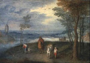 A River Landscape With Travellers On A Track by Jan Brughel