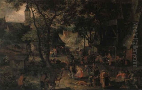 Dorfstrase Mit Feiernden Bauern - view 1