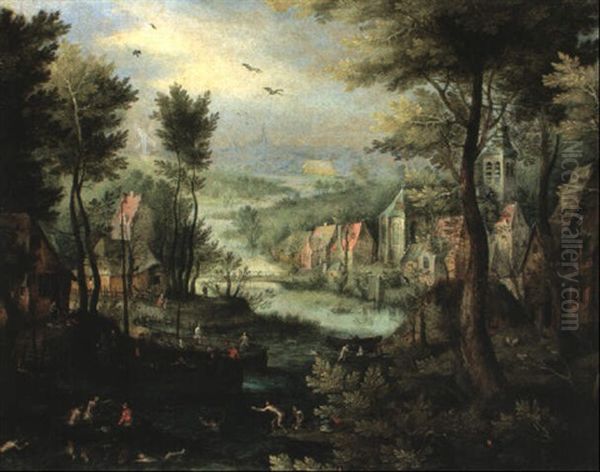 Dorflandschaft Mit Badenden - view 1