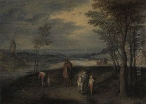 Paysage De Riviere Avec Des Voyageurs Sur Un Chemin... by Jan Brughel