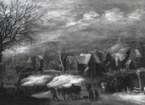 Winter Landscape With Walled Town, Windmill And Travellers by Jan Brughel