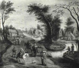 Wooded River Landscapes With Peasants, Cattle And A Cart On A Track