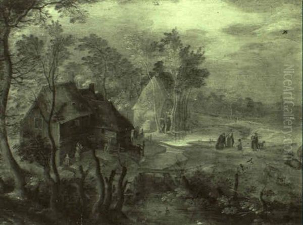 Dorflandschaft Mit Figurenstaffage Und Weidendem Vieh - view 1