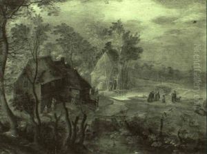 Dorflandschaft Mit Figurenstaffage Und Weidendem Vieh by Jan Brughel