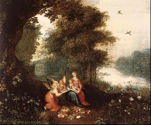 Le Repos Pendant La Fuite En Egypte Dans Un Paysage De Riviere by Jan Brughel