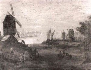 A River Landscape With Figures In Boats And A Windmill by Jan Brughel