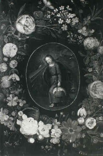 The Infant Christ Bearing The Instrument Of Passion Surrounded By A Garland - view 1