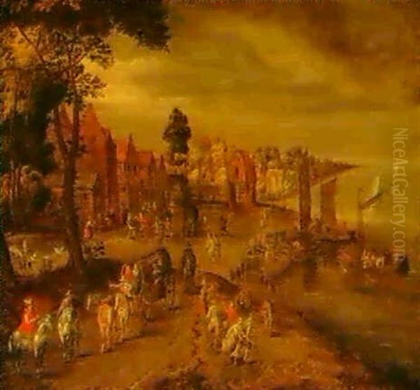 A Landscape With Travellers On The Outskirts Of A Riverside Village - view 1