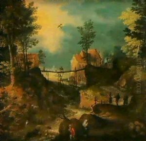 Paysage De Riviere Avec La Fuite En Egypte