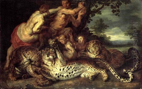 Nymph And Satyr In A Landscapewith Three Leopards - view 1