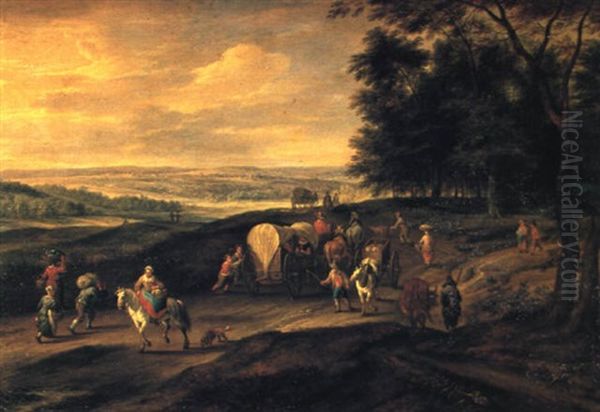 An Extensive Landscape With Peasants On An Open Road - view 1