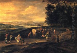 An Extensive Landscape With Peasants On An Open Road by Jan Brughel