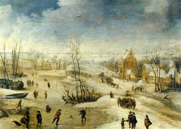 Extensive Winter Landscape With Skaters And Other Figures - view 1