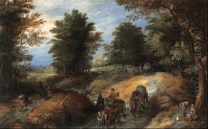 Travellers On A Road By The Outskirts Of A Wood Travellers On A Road By The Outskirts Of A Wood