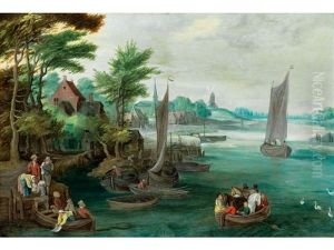 Fischerdorf Am Fluss Mit Staffagefiguren by Jan Brueghel the Younger