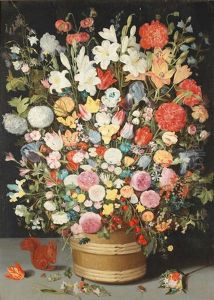 An Extensive Bouquet Of Mixed Spring And Summer Flowers In A Wooden Tub Beside A Squirrel An Extensive Bouquet Of Mixed Spring And Summer Flowers In A Wooden Tub Beside A Squirrel