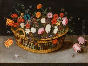 Flowers In A Basket With Handle by Jan Brueghel the Younger