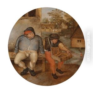 The Fat Peasant And The Peddler Sitting On A Bench